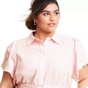 Alexis Pink Striped Mini Dress Summer Spring Women's Size 1X With Belt & Pockets